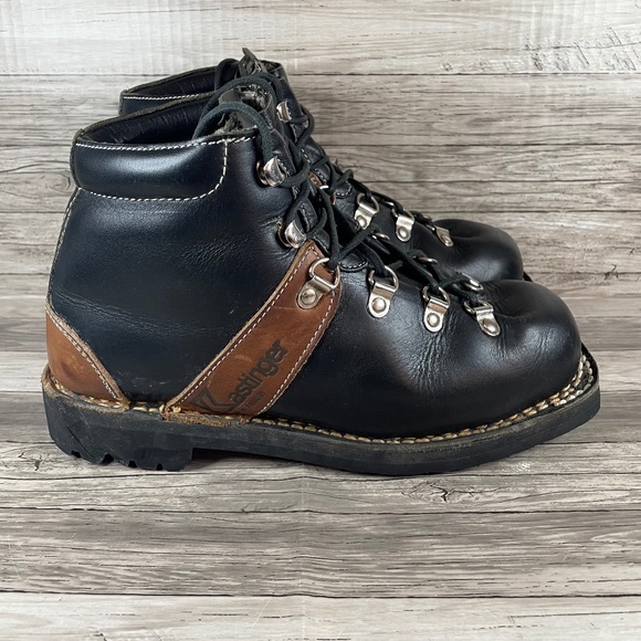 Kastinger Shoes - Vintage Kastinger Hiking Boots Black Leather Mountain Vibram Lace Up Size 6.5